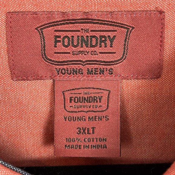 Foundry Young Men's Shirt 3XL Tall Red Chambray Button Front Short Sleeve NWT - Picture 6 of 9